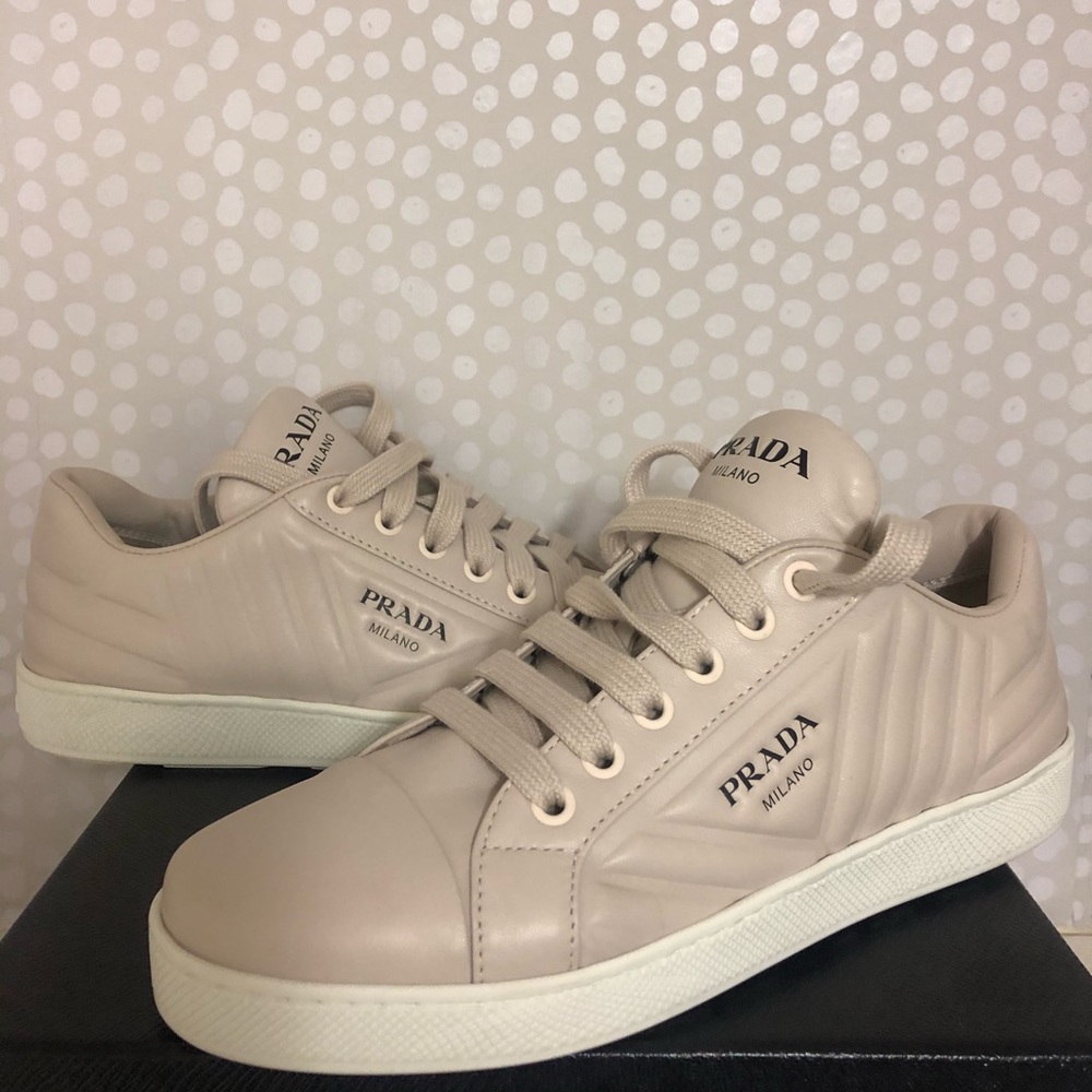Prada Beige Leather Low-Top Sneakers
